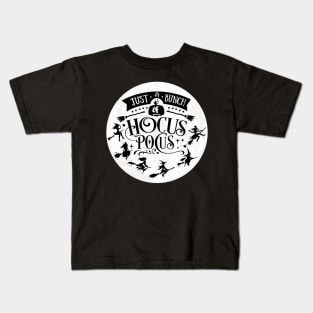 Just a Bunch of Hocus Pocus Witches Taking Flight at Witching Hour Over the Moon Kids T-Shirt